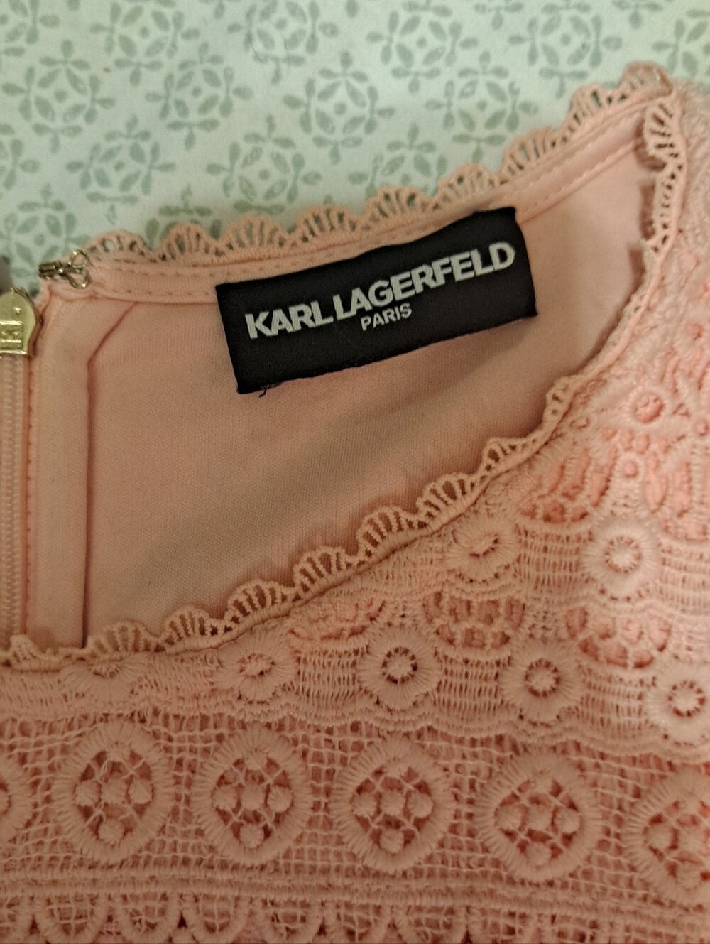 Karl Lagerfeld Sleeveless Peach Lace Shift Dress Sz M - Picture 4 of 7